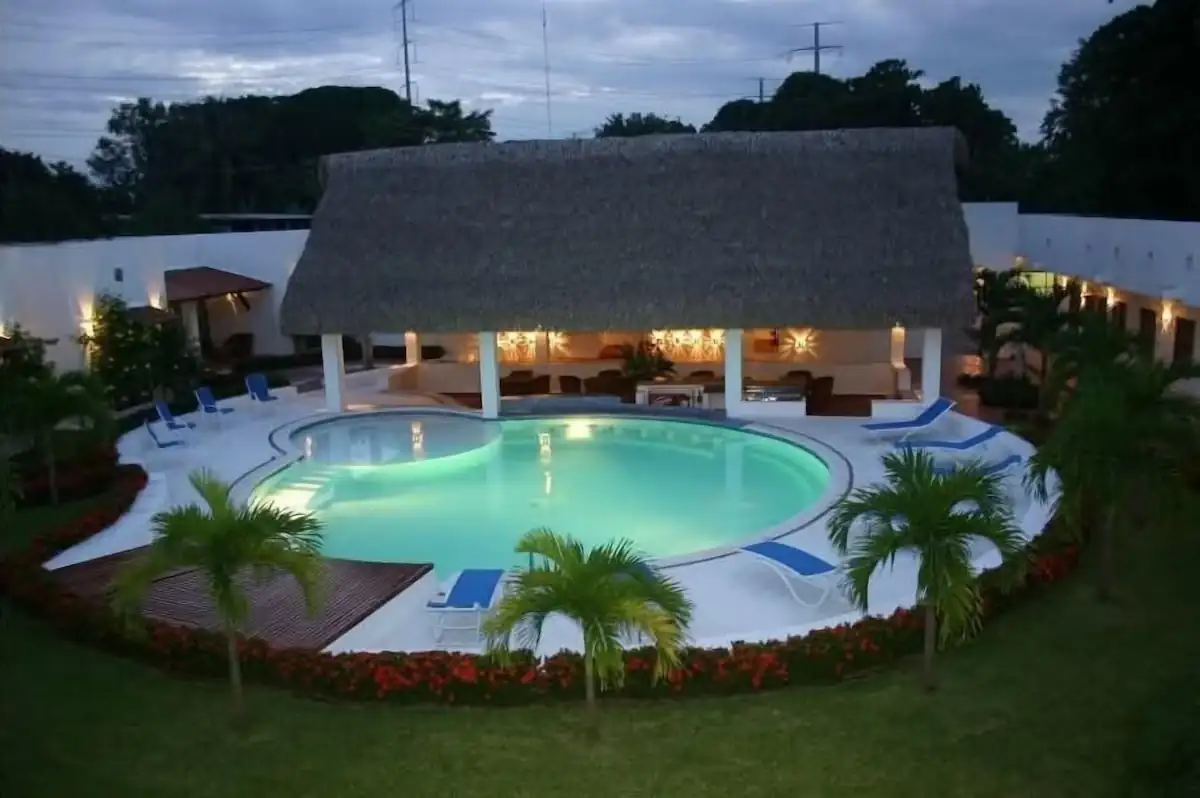 Aerial evening view of the swimming pool